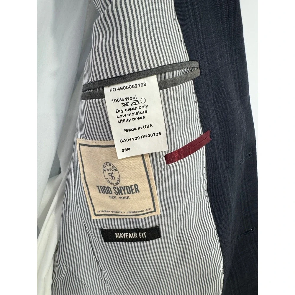 Todd Snyder Mens Blue Plaid Mayfair Fit Wool Blazer Sport Coat 36R